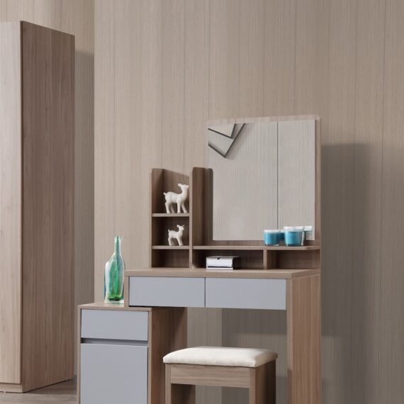 DZ28 dresser with mirror and stool – M32 walnut